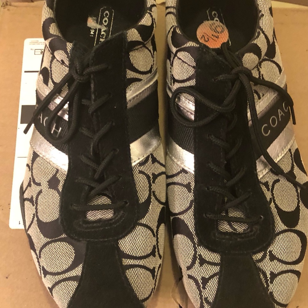 Coach Monogram Lace-Up Sneakers in Black and Silver